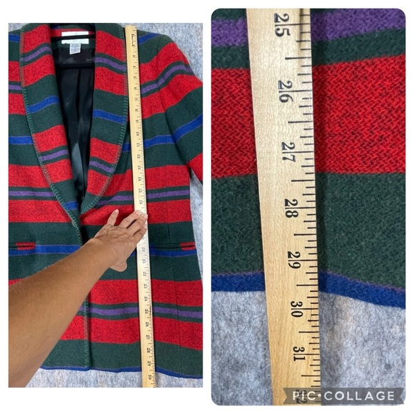 Vtg 90s Casual Corner Southwestern Aztec Striped Wool Blend Jacket Peacoat Sz 4 - Picture 13 of 15